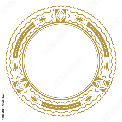 A round gold frame with a vintage Art Deco ornament. Design for a picture frame, decorative plate, wall hanging and more. Vector illustration