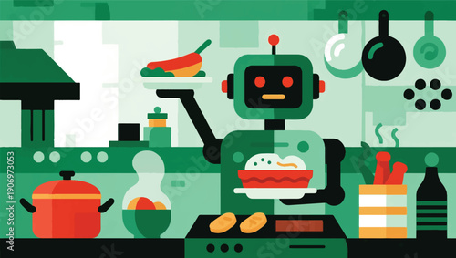 Illustration Of Robot Cooks Delicious Dishes Vector Design Template