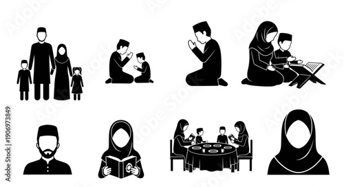 Islamic Family Religious Activities and Symbols.