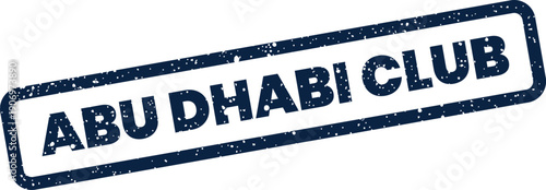 Grunge textured rubber stamp imprint displaying ABU DHABI CLUB text contained within a rectangular frame