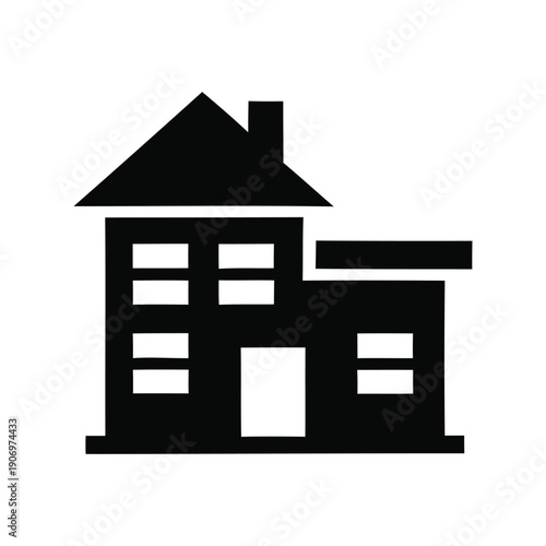 Simple House Illustration with Chimney and Windows