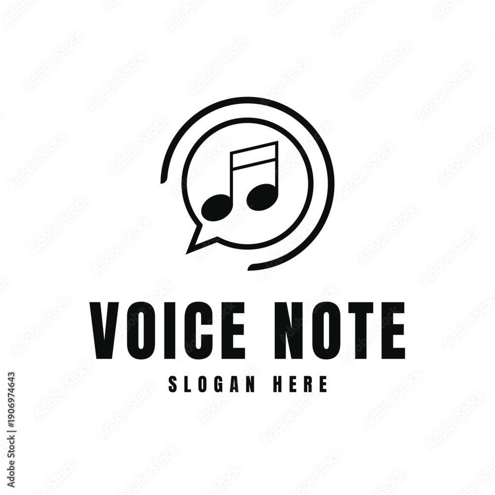 Obraz premium Modern Voice Note Music Logo - Circular Speech Bubble and Musical Note Icon