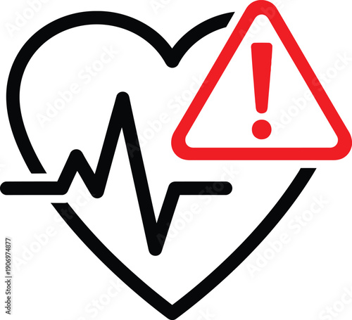 Heartbeat with danger sign vector illustration representing heart condition or medical alert