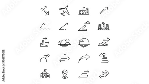 Travel Icon Collection: A meticulously curated set of clean, minimalist travel icons, perfect for visual storytelling and wayfinding applications.
