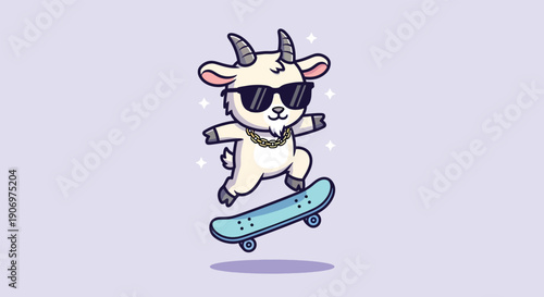 Cool Goat Wearing Sunglasses Skateboarding.