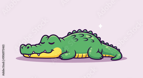 Cute Alligator Sleeping Cartoon Vector Illustration.