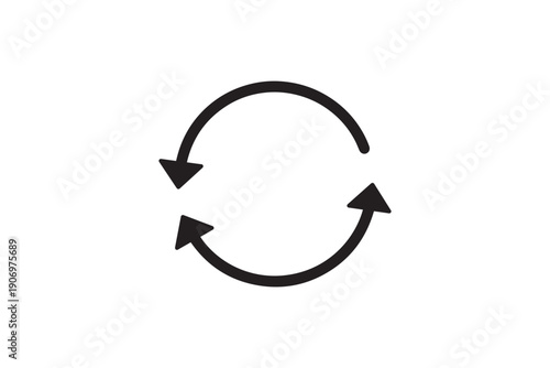 Circular arrows reload icon silhouette showing recycling process and synchronization concept isolated on white background for user interface design
