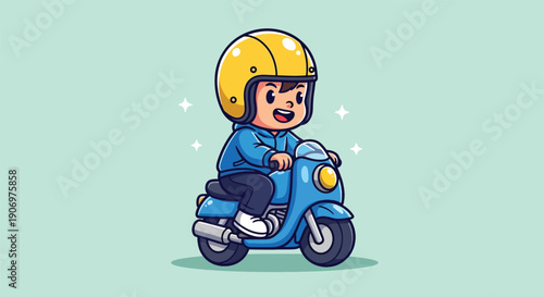 Cute Boy Riding Scooter Cartoon Vector.