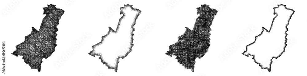 Fototapeta premium Sketch Gisborne outline map design set