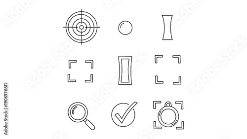 Iconic Precision: A meticulously crafted collection of vector icons showcasing essential elements and precision-focused symbols.