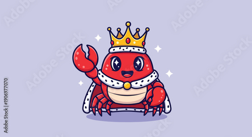 Cute King Crab Wearing a Golden Crown and Royal Robe.