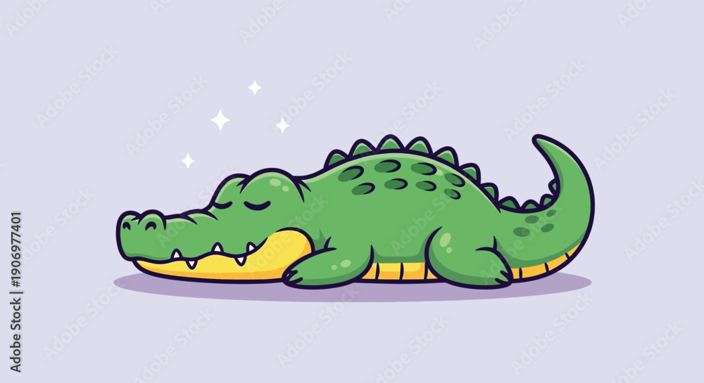 Naklejka premium Cute Sleeping Alligator Cartoon Vector.