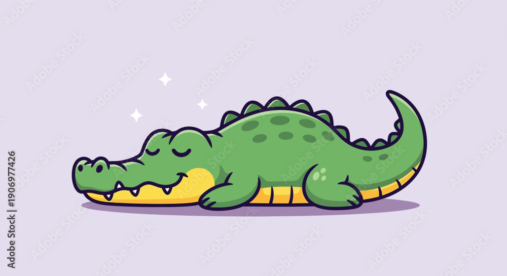 Naklejka premium Cute Sleeping Alligator Cartoon Vector Illustration.