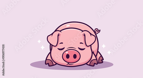 Cute Sleeping Pig Cartoon.