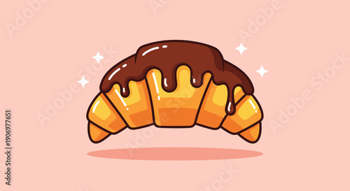Delicious Chocolate Croissant Pastry Dessert Vector.