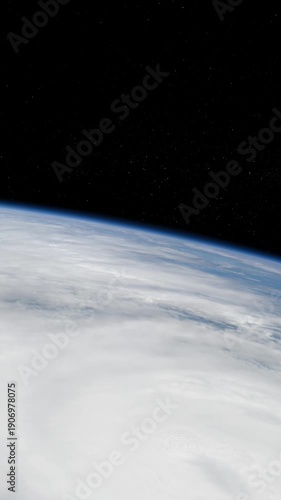Vertical Earth rotation timelapse with cloud systems and stars view from space based on Nasa imagery