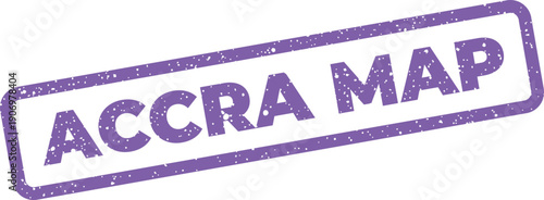 Grunge textured vector stamp featuring the prominent text ACCRA MAP, ideal for representing geographical navigation or city exploration