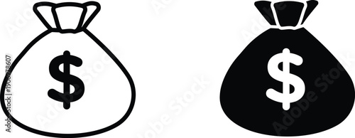 money bag  icon vector graphic illustration  with white background flat hand made icon fill icon .
