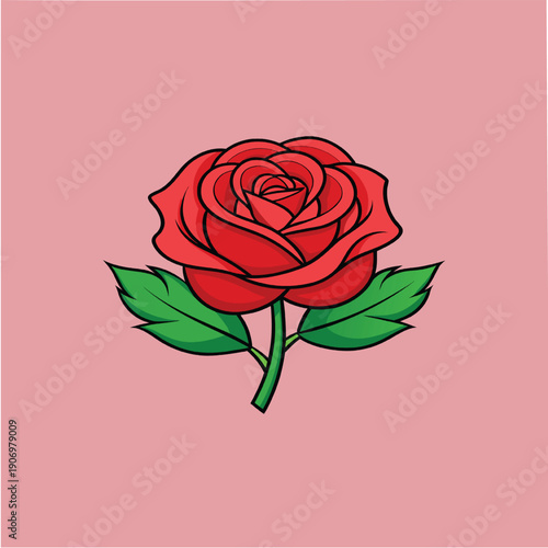 Beautiful red rose with green leaves isolated on transparent background