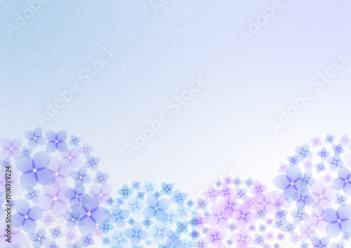 初夏の挨拶状やバナーに最適なコピースペースのある明るいアジサイのイラスト