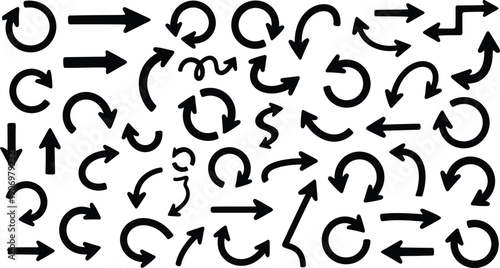 Collection of various black arrows on white background