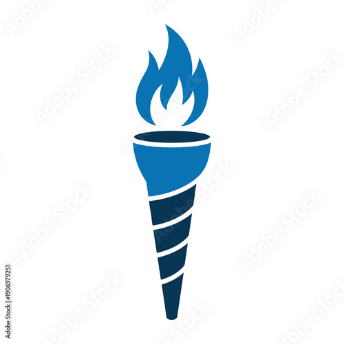 Blue torch with flame on top  symbol of freedom and hope icon
