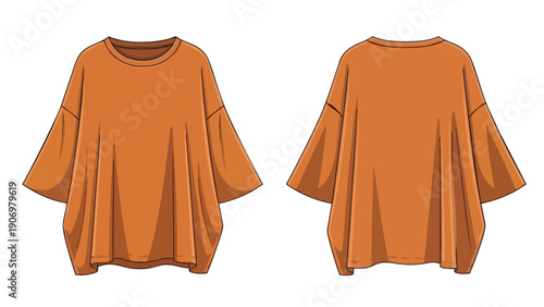 Modern relaxed fit t-shirt in earthy orange, showcasing front and back oversized design.