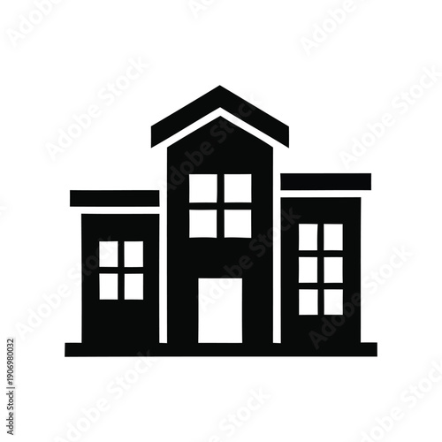 Simple black house illustration with windows and door