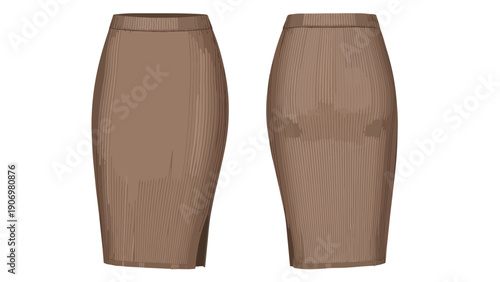 Professional three-dimensional digital rendering of a classic women's elegant fashion pencil skirt in versatile neutral brown color