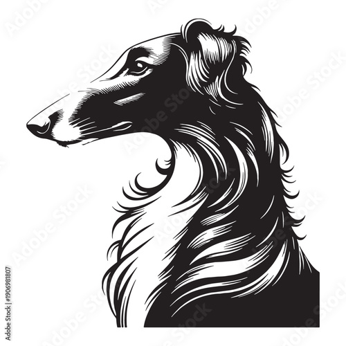 Elegant Borzoi Dog Vector Silhouette Illustration Featuring Long Legs Flowing Coat Graceful Pose Perfect For Logos Posters T-Shirts Prints Branding Social Media Pet Lovers Designers Creative.
