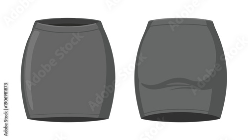 Sophisticated charcoal bodycon skirt flat vector with distinct front and rear design elements