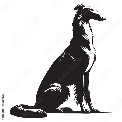 Elegant Borzoi Dog Vector Silhouette Illustration Featuring Long Legs Flowing Coat Graceful Pose Perfect For Logos Posters T-Shirts Prints Branding Social Media Pet Lovers Designers Creative.