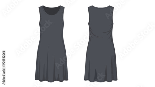 Elegant charcoal sleeveless dress showcasing versatile design from front and rear views