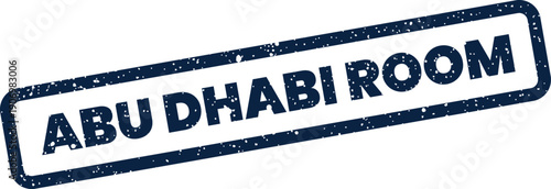 Grungy rectangular stamp design with ABU DHABI ROOM text suitable for hospitality or real estate advertising visuals