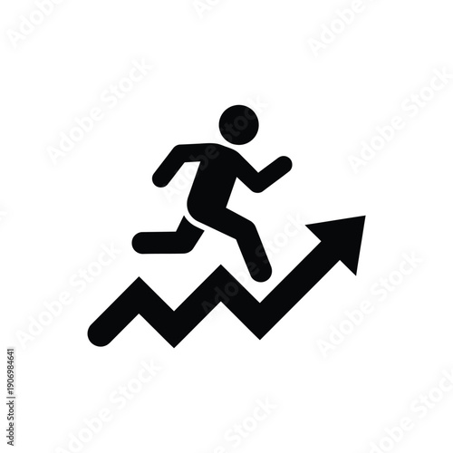 A silhouetted figure running up a chart indicating growth and progress