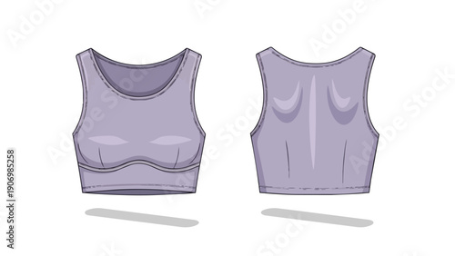 Detailed technical flat sketch of a women's fitted athletic crop top showcasing front and back views ideal for fashion design and apparel