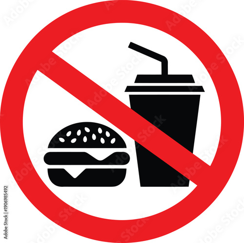 No eating or drinking allowed sign with burger and soda