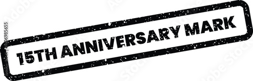 Grungy rectangular stamp visual presenting an official fifteen year anniversary mark with weathered texture