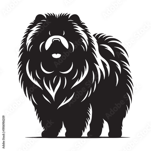 Adorable Chow Chow Dog Vector Silhouette Illustration Featuring Fluffy Coat Lion Mane Cute Face Perfect For Logos Stickers.