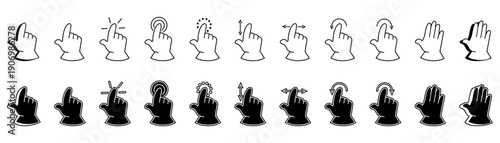 Hand cursor set. Hand pointer. For computer. Black and white.