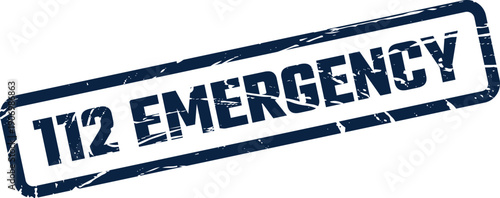 Grungy rubber stamp effect with 112 EMERGENCY text for urgent communication applications and public safety