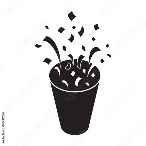 Black trash can overflowing with crumpled paper icon design graphic drawing isolated a vector black shilhoutte illustration