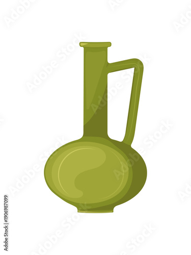 Vintage green ceramic pitcher isolated on transparent background, rustic kitchen jug vector. High-quality vector illustration of a classic green vintage pitcher. Realistic clay or ceramic texture