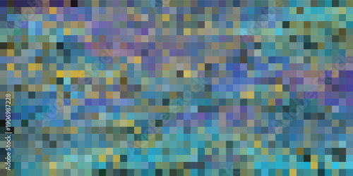 Abstract Pixelated Mosaic of Blue and Purple Hues.