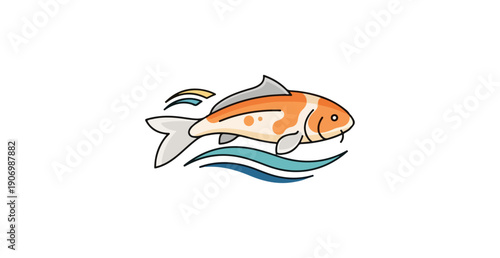 Koi fish illustration swimming in water graphic design element