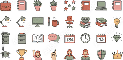 Hand-Drawn Flat Vector Illustration Representing Women Confidence at Work, Leadership, Empowerment, and Professional Success