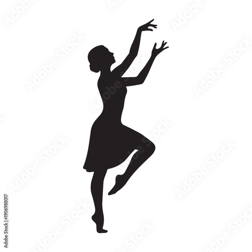 Elegant woman dancing in dynamic pose with arms raised icon design graphic drawing isolated a vector black shilhoutte illustration