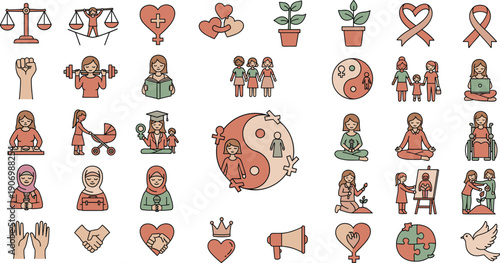 Hand-Drawn Flat Vector Illustration Representing Women Equality in Daily Life, Empowerment, Inclusion, and Fairness