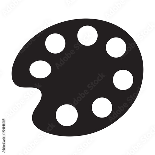 Modern artist palette with white circles on black background icon design graphic drawing isolated a vector black shilhoutte illustration