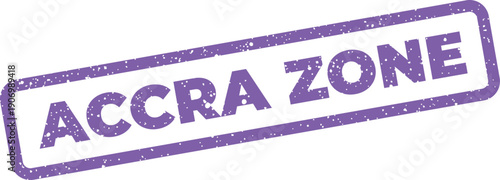 Grungy texture rubber stamp impression featuring ACCRA ZONE text in a slanted rectangular shape with speckled surface